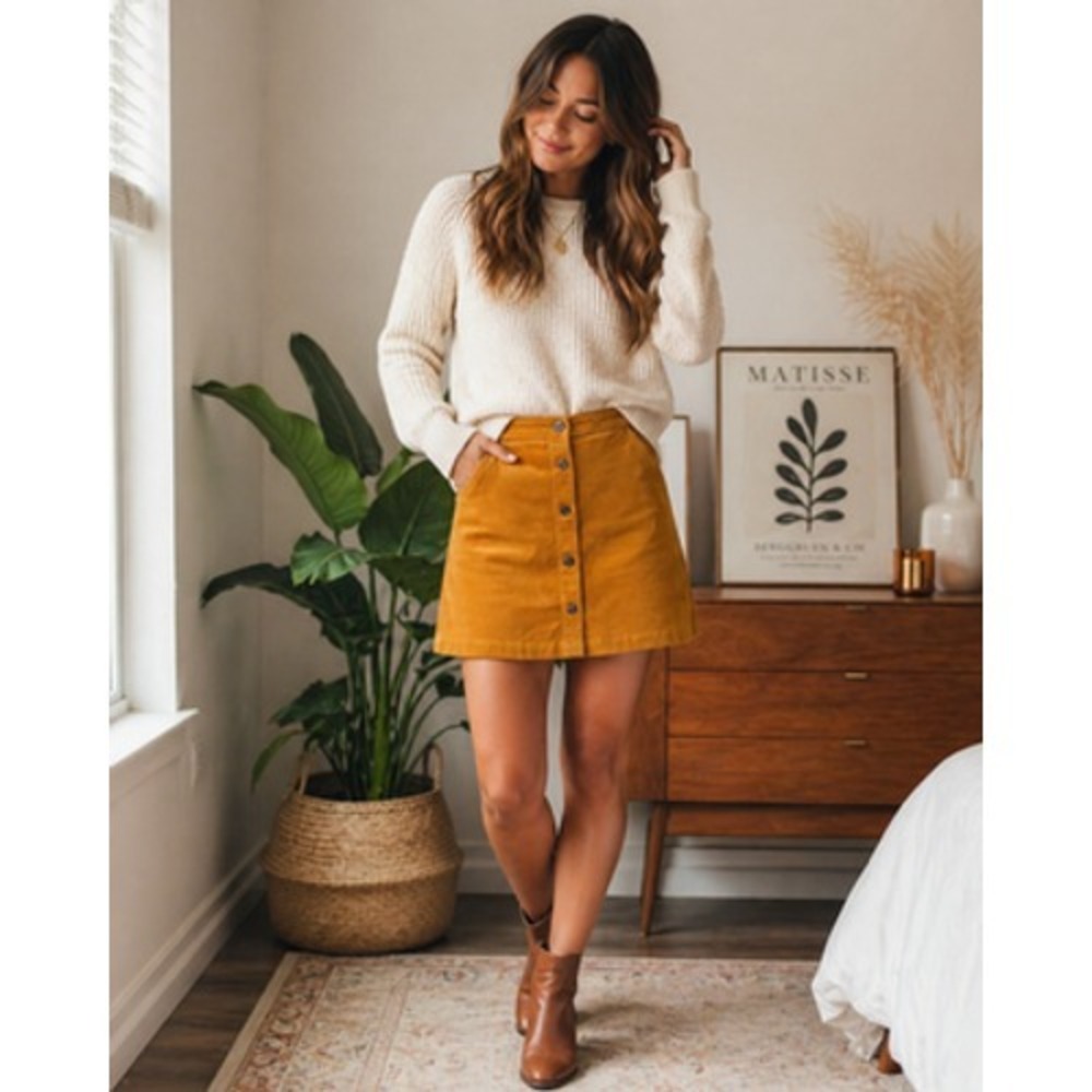 J. Crew Skirt Womens 2 Yellow Corduroy Button Front Lined Pockets Short Fall